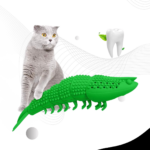 Pet Kitty Cats Shrimp Shape Catnip Made of Silicone Dental Teeth Care Clean Toothbrush Toy Green